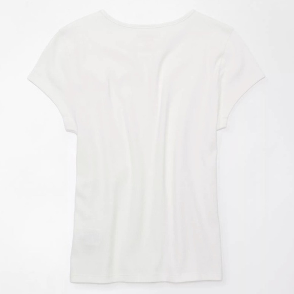 American Eagle Ribbed T-Shirt Layering Tee XL White Stretch Base Layer 90s Y2K - Picture 11 of 14
